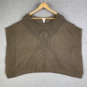 Chicos‎ Pullover Poncho Sweater XL Size 3 Brown Oversized Mixed Stitch Cropped
